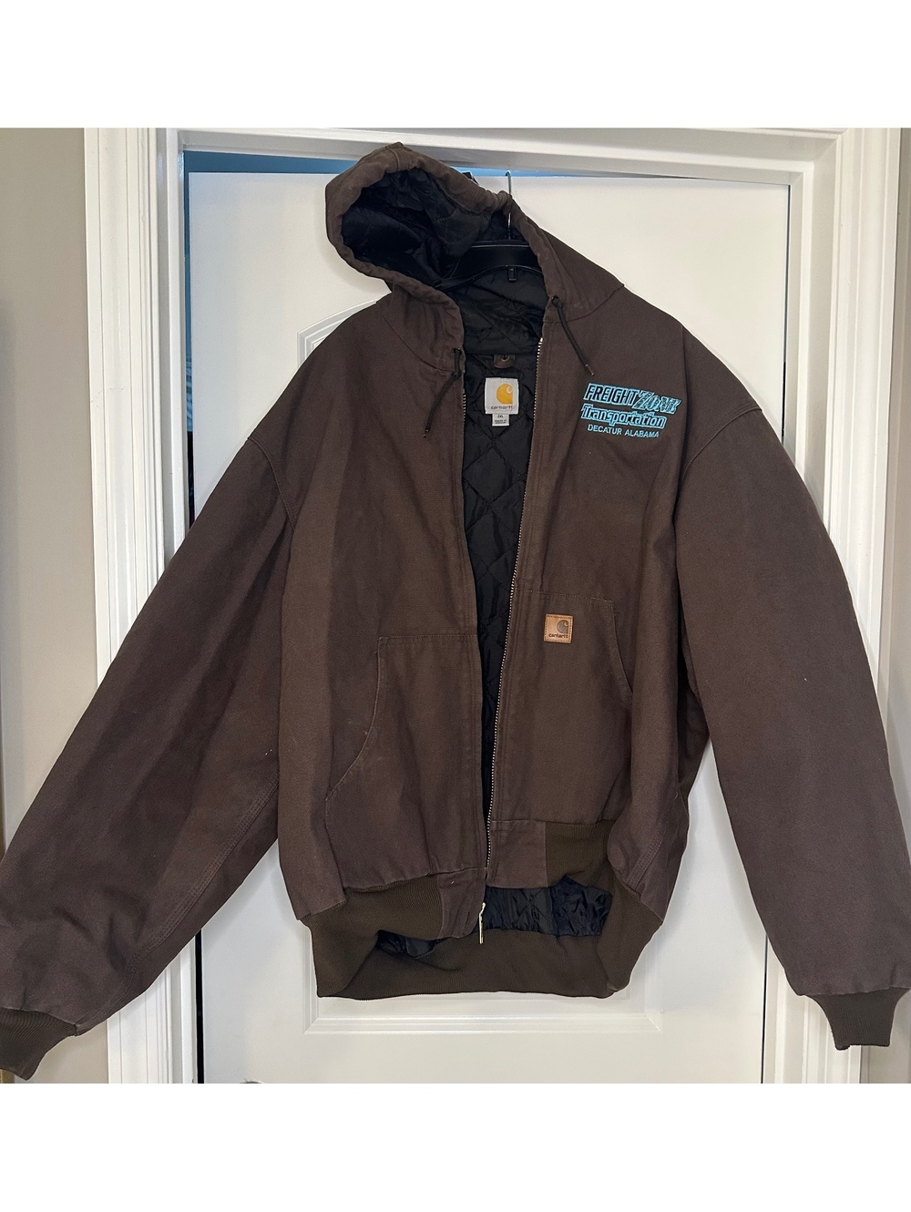 Carhartt 2XL Brown Hooded Quilted Work Jacket Freight Zone Trucker Coat